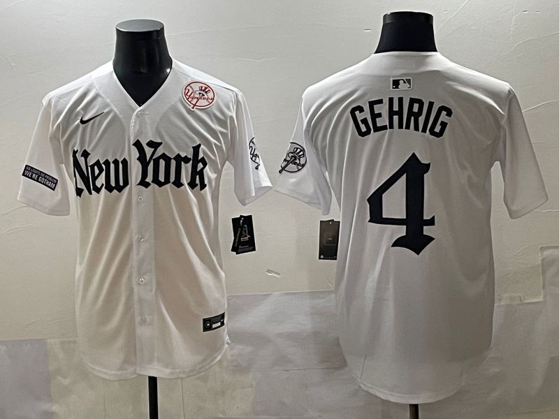 Men 2025 New York Yankees #4 Gehrig White Five generations Joint Name Nike MLB Jersey style 12->new york yankees->MLB Jersey